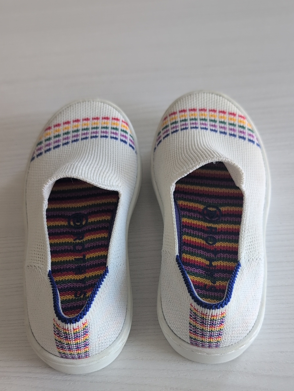 Rothys Kids White Slip-On Sneakers Shoes with Rainbow Accent Size 10